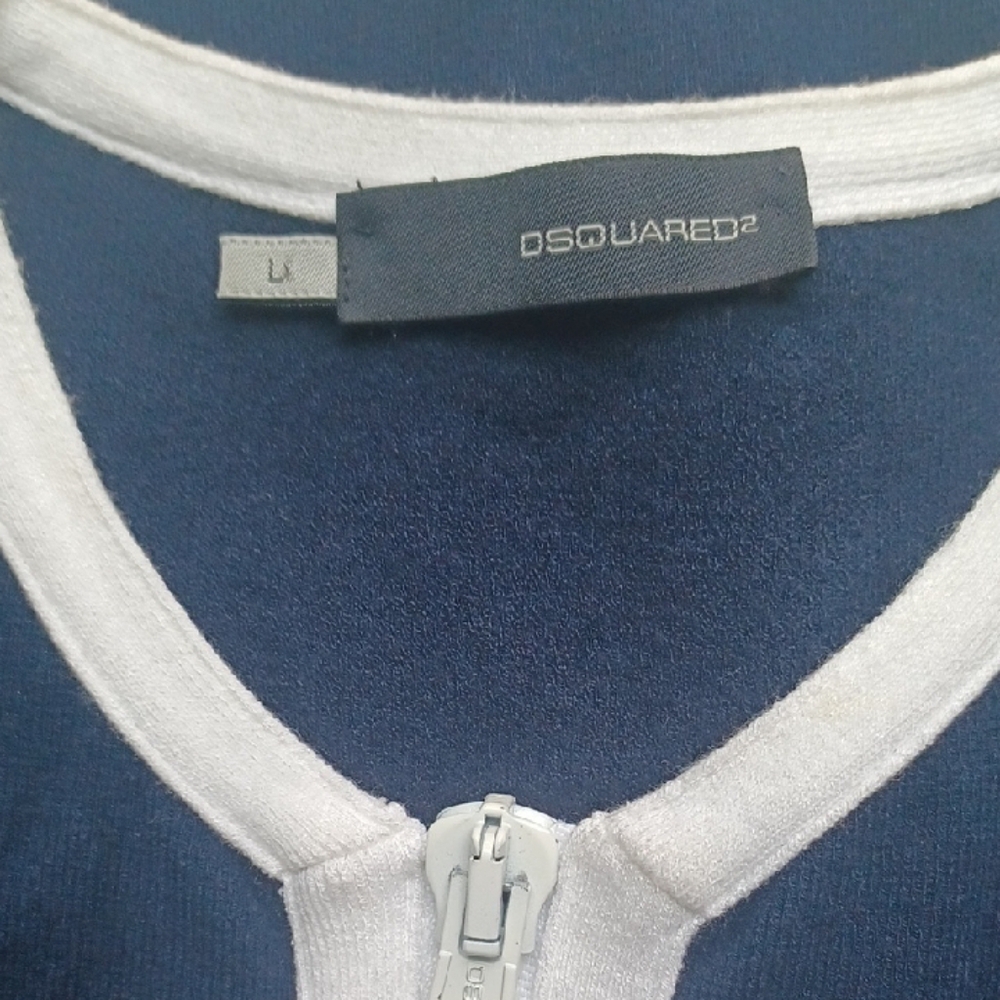 DSQUARED2 Navy Mini Dress with White Contrast Trim and Front Zip Large - Picture 4 of 7